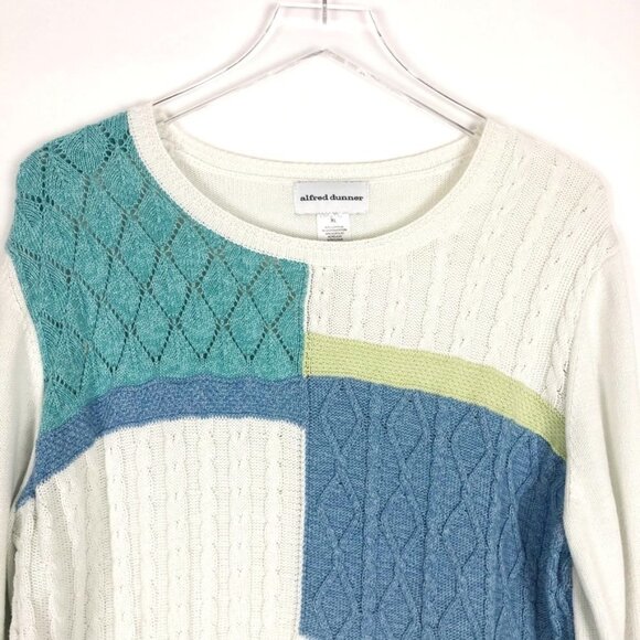 Alfred Dunner Color-Blocked Mixed Stitch Grannycore Knit Crewneck Sweater - Picture 2 of 12